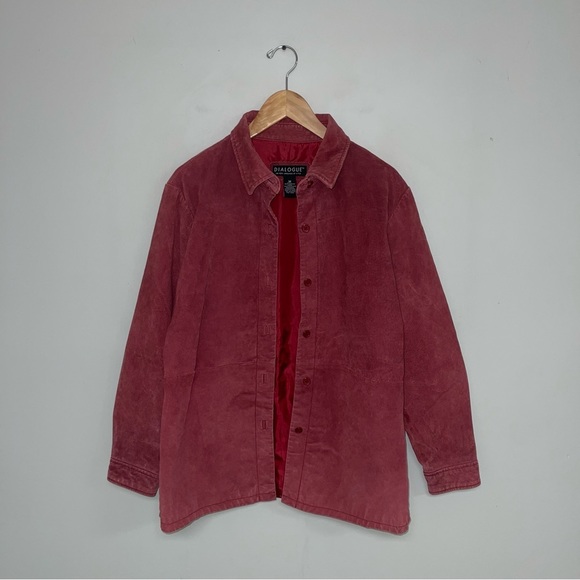 Dialogue Vintage Leather Jacket Women's Size Medium Red Shacket Lighweight Lined - Picture 2 of 8